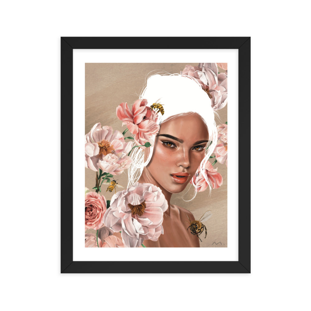 "Floral Bees" Art Print (Framed)