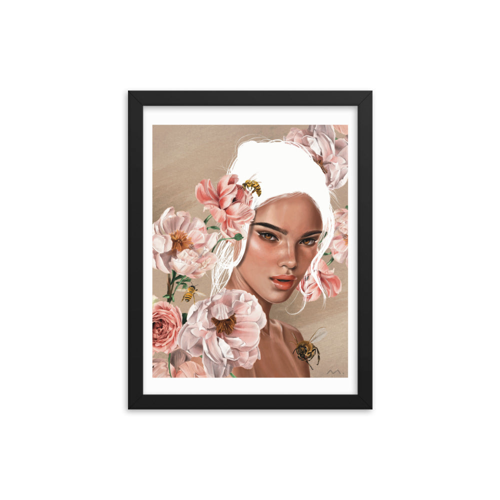 "Floral Bees" Art Print (Framed)