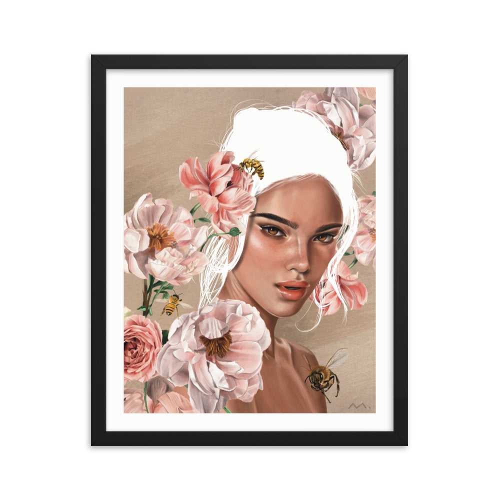"Floral Bees" Art Print (Framed)