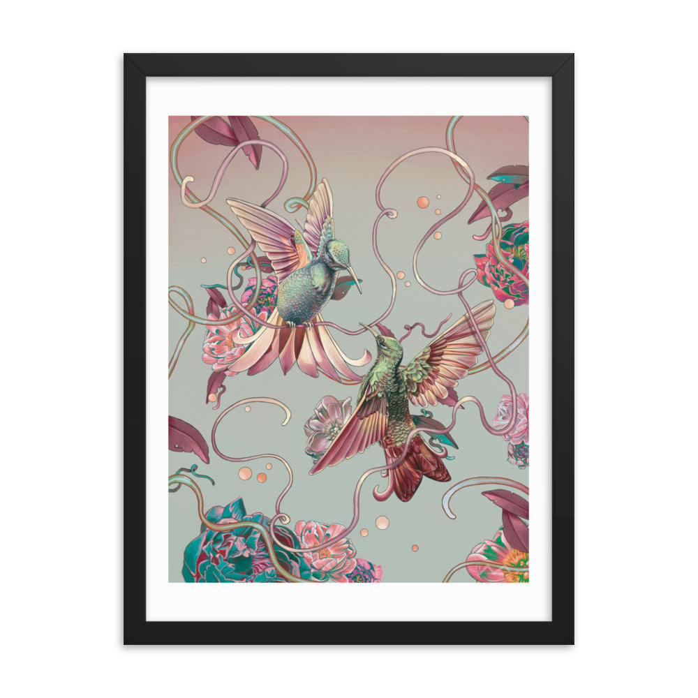 "Hummingbird Lovers" Art Print (Framed)