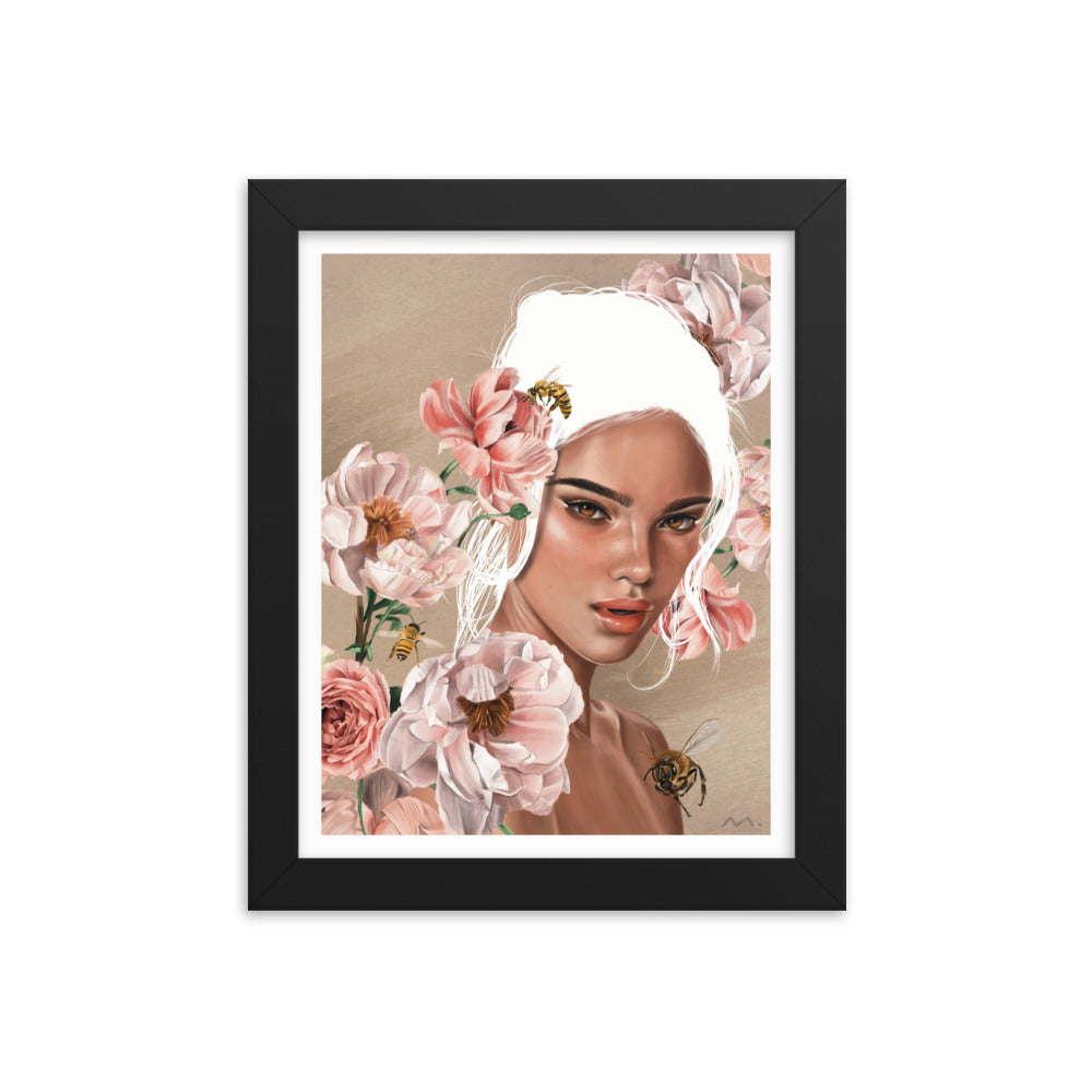 "Floral Bees" Art Print (Framed)
