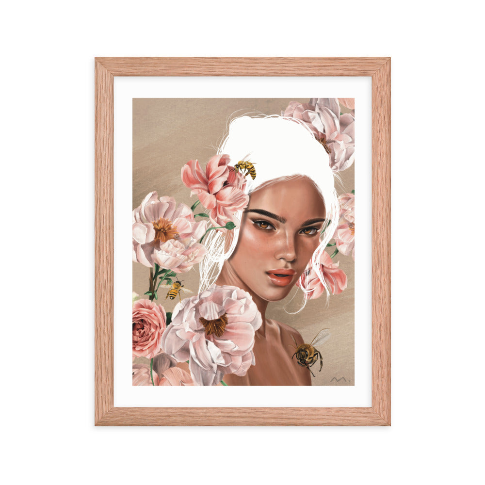 "Floral Bees" Art Print (Framed)