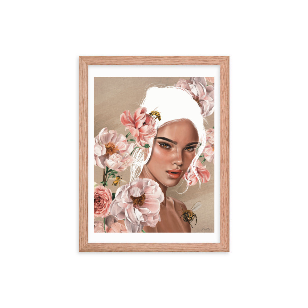 "Floral Bees" Art Print (Framed)