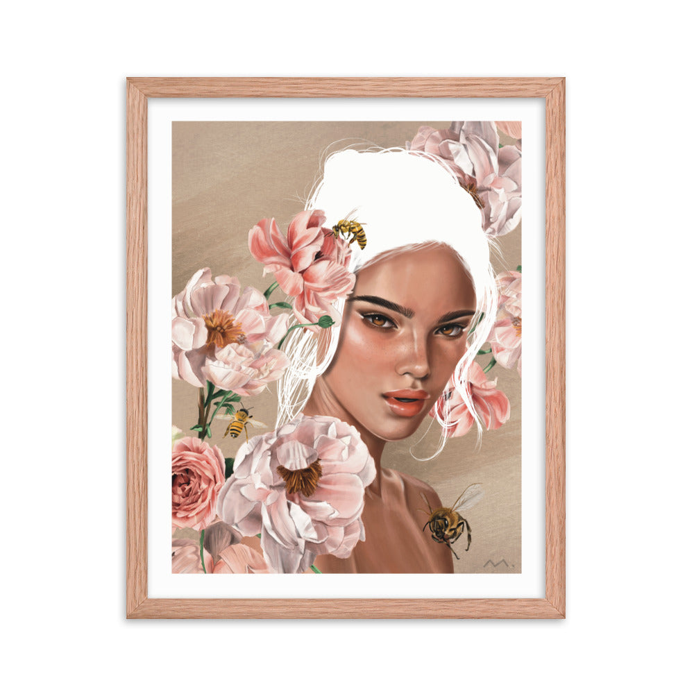 "Floral Bees" Art Print (Framed)