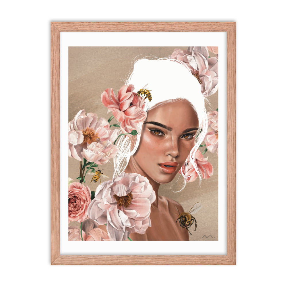 "Floral Bees" Art Print (Framed)