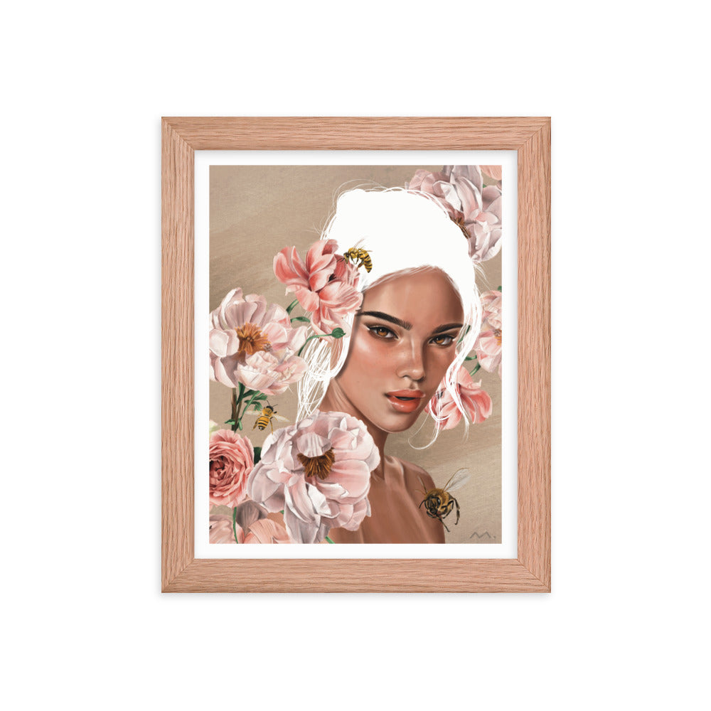 "Floral Bees" Art Print (Framed)
