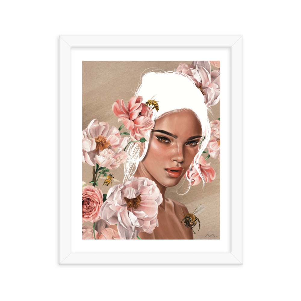 "Floral Bees" Art Print (Framed)