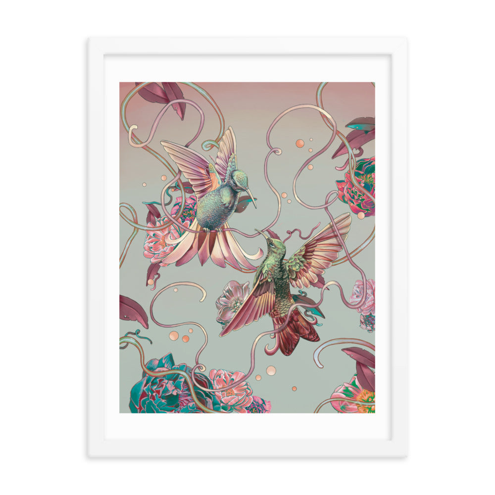 "Hummingbird Lovers" Art Print (Framed)