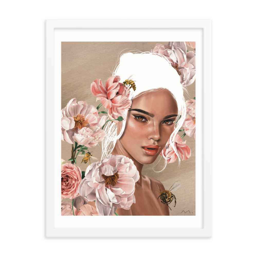 "Floral Bees" Art Print (Framed)
