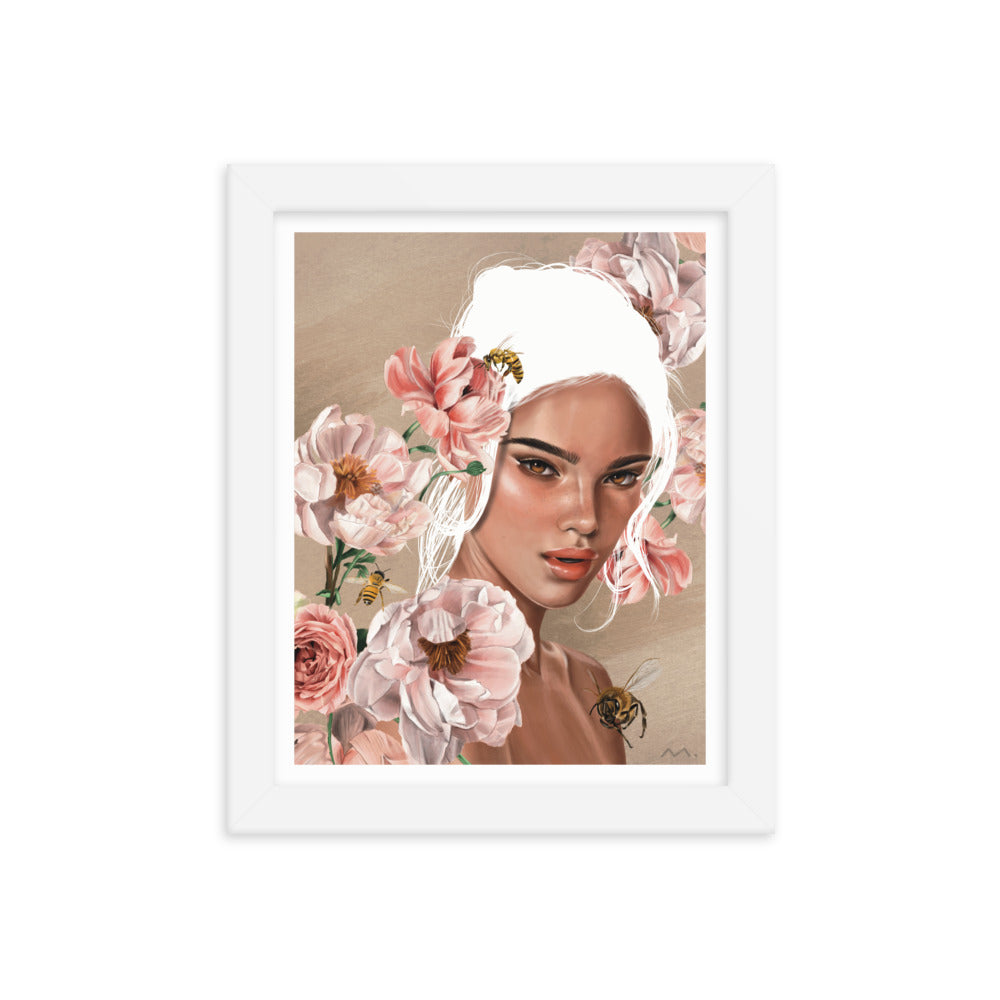 "Floral Bees" Art Print (Framed)